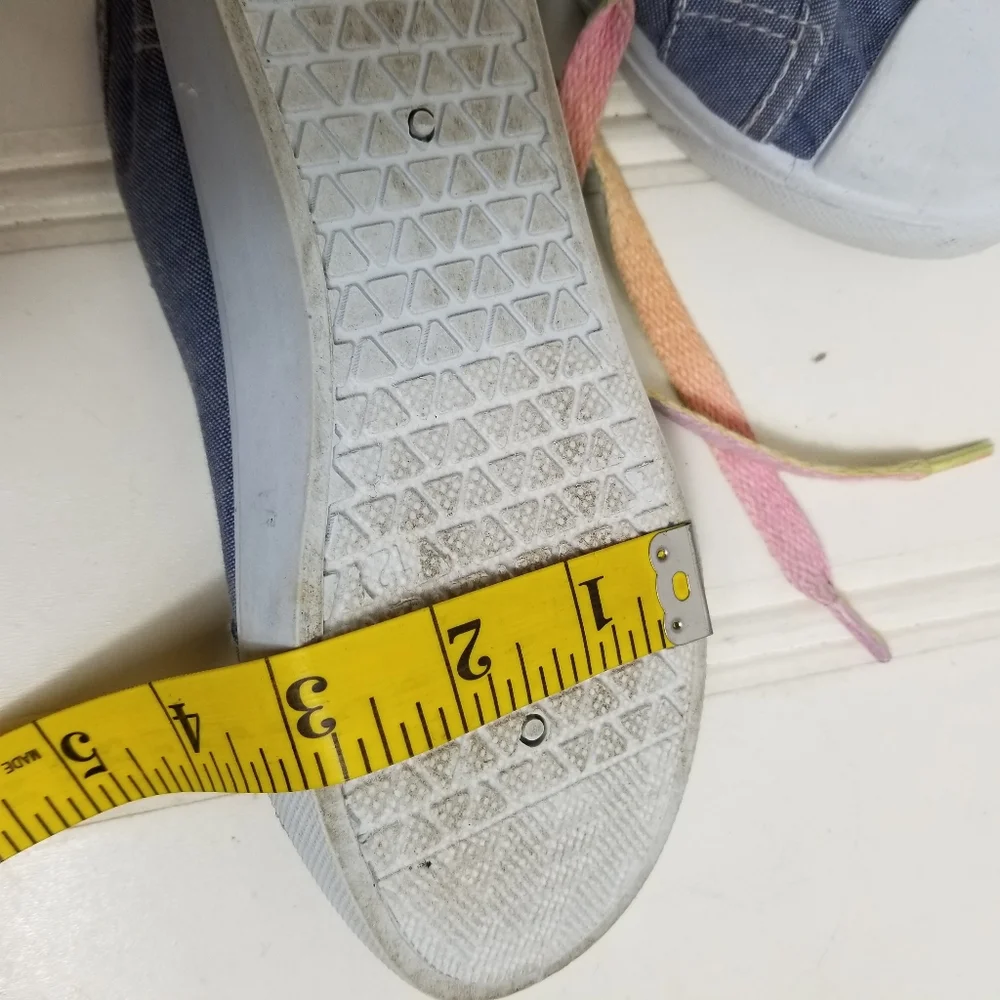Bobbie Brooks Sneakers Girls 12 Canvas Rainbow Lace Up Lightweight Blue Casual